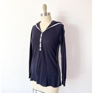 Gap Hoodie Navy Blue Vintage 2006 Waffle Knit Henley Button Front Large